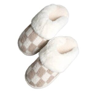 Checkers Faux Fur Cuff Indoor Mule Slippers S/M (Women 6-8 Men 5-7)